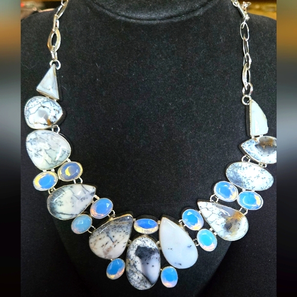 Natural Edge Kharma Collection by Avelon Jewelry - HOST PICK! 🎉🎊Dendritic Opal Opalite & Agate Sterling Necklace Sz22" Adjustable